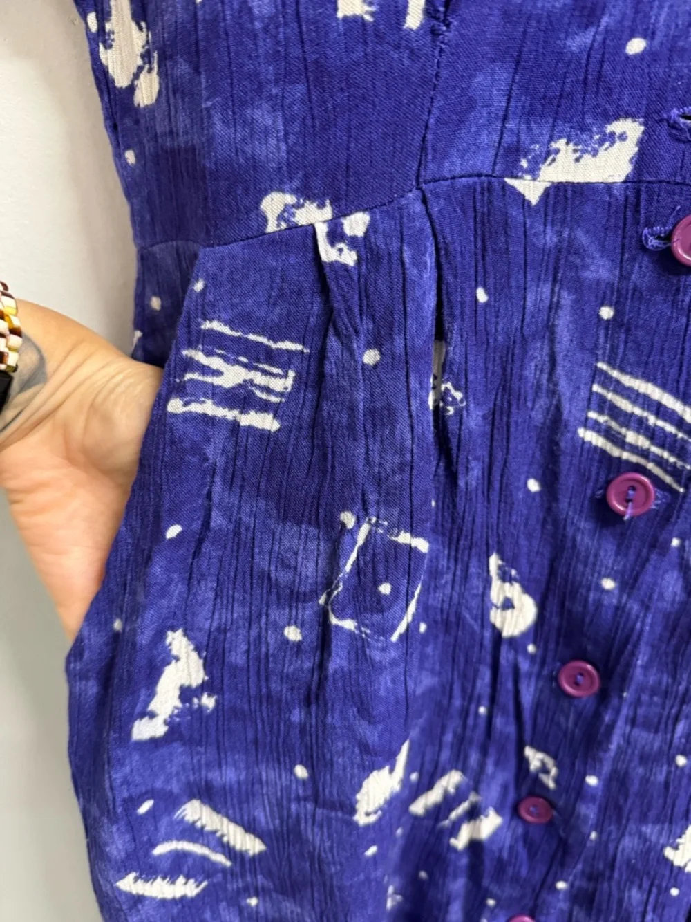 80s Rabbit Rabbit Rabbit Designs Purple Button-Front Short Sleeve Dress - Picture 5 of 9